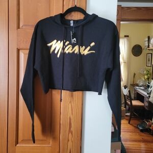 NWT SURF STYLE Black and Metallic Gold Miami Cropped Hoodie
